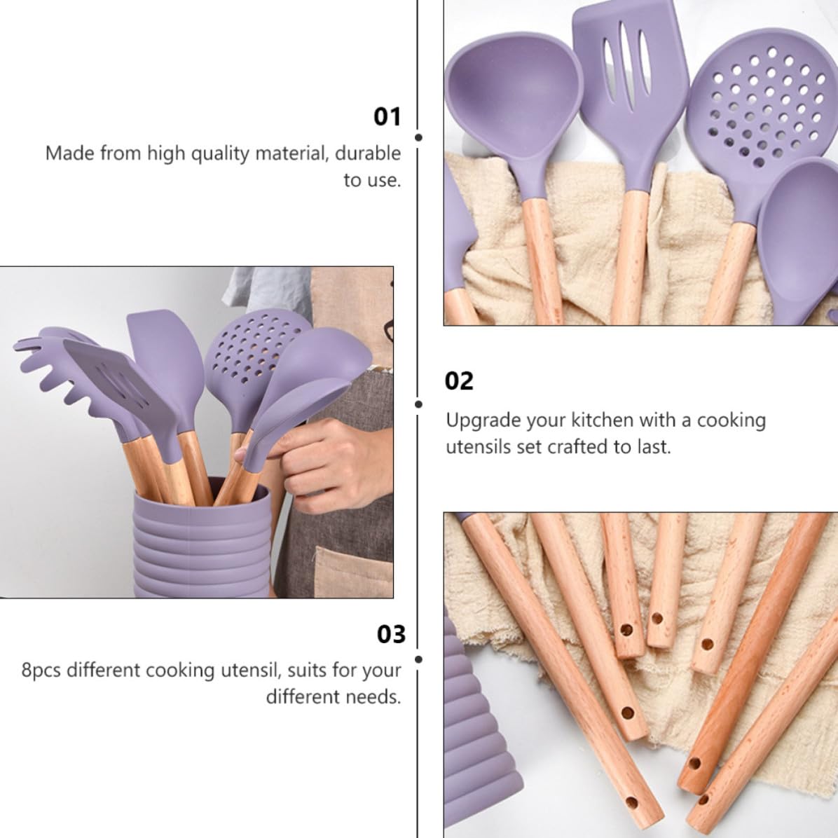 Set Utensili Cucina in Silicone Manico in Legno