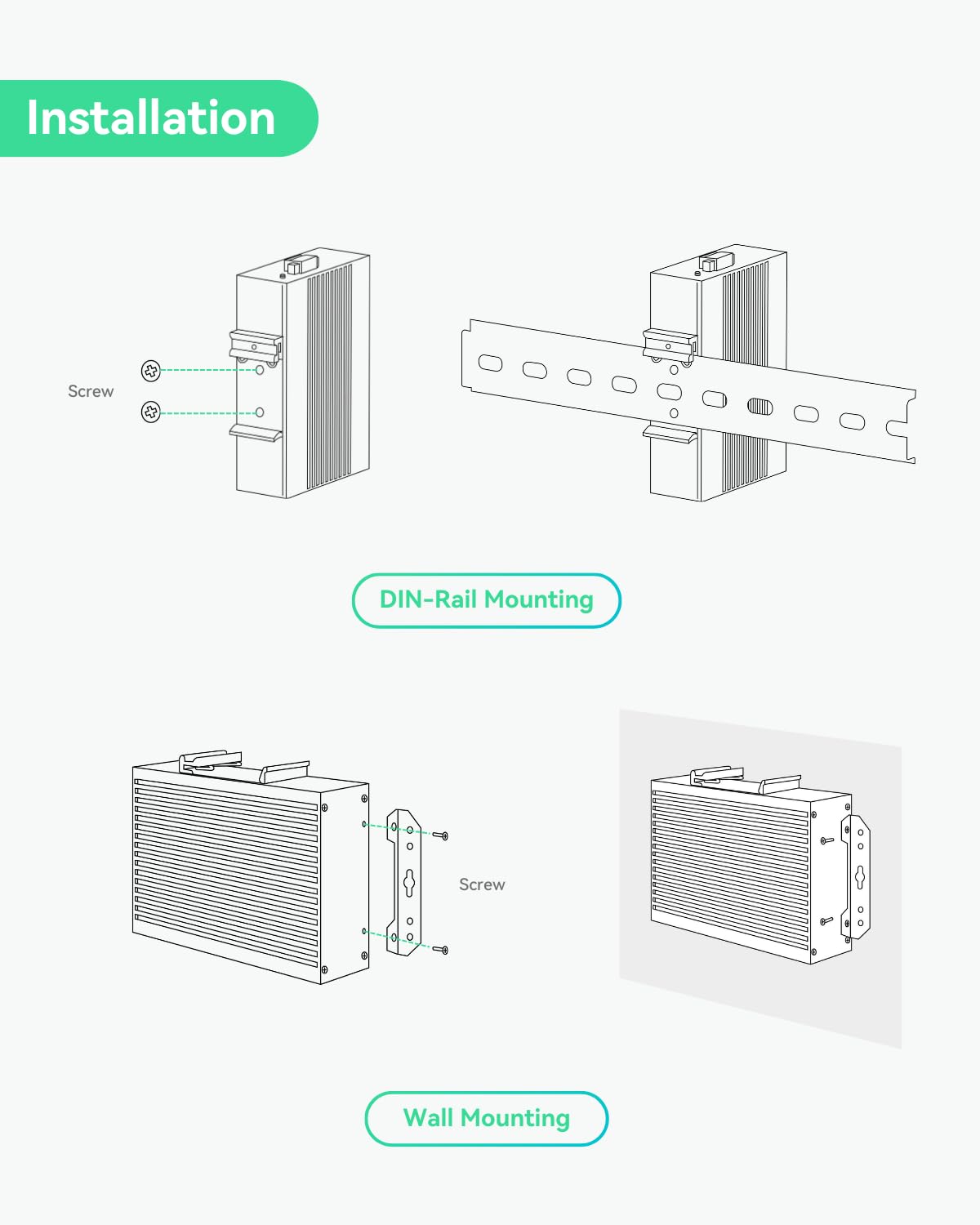 LINOVISION Switch PoE Industriale Full Gigabit a 8 Porte, Ingresso DC12~57V, 24V/12V per Sistemi Solari o UPS per Camper (RV), 2 Porte High PoE+ per Grandi Telecamere PTZ o AP Wireless Conforme NDAA
