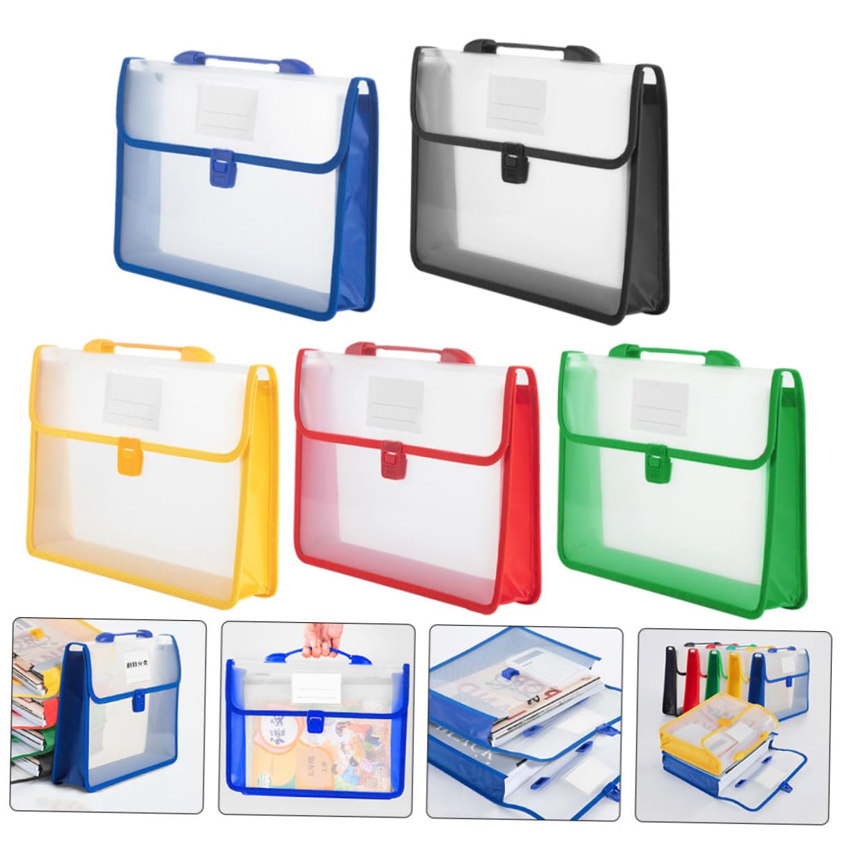 Busta Documenti A4 in Pp 5 Pezzi, Capienza Ampia, Portatile | Ufficio e Scuola, Design Verticale Pratico, Resistente per Contratti, Ricevute, Carte