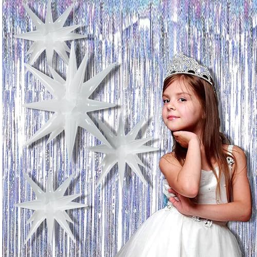 Image of TONIFUL 8 Pcs Explosion Star Balloons White Foil Balloon Party Decorations | 2 Size Mylar Star Balloon for White Party Decorations Christmas New Year Birthday Wedding Baby Shower Photo Booth Supplies