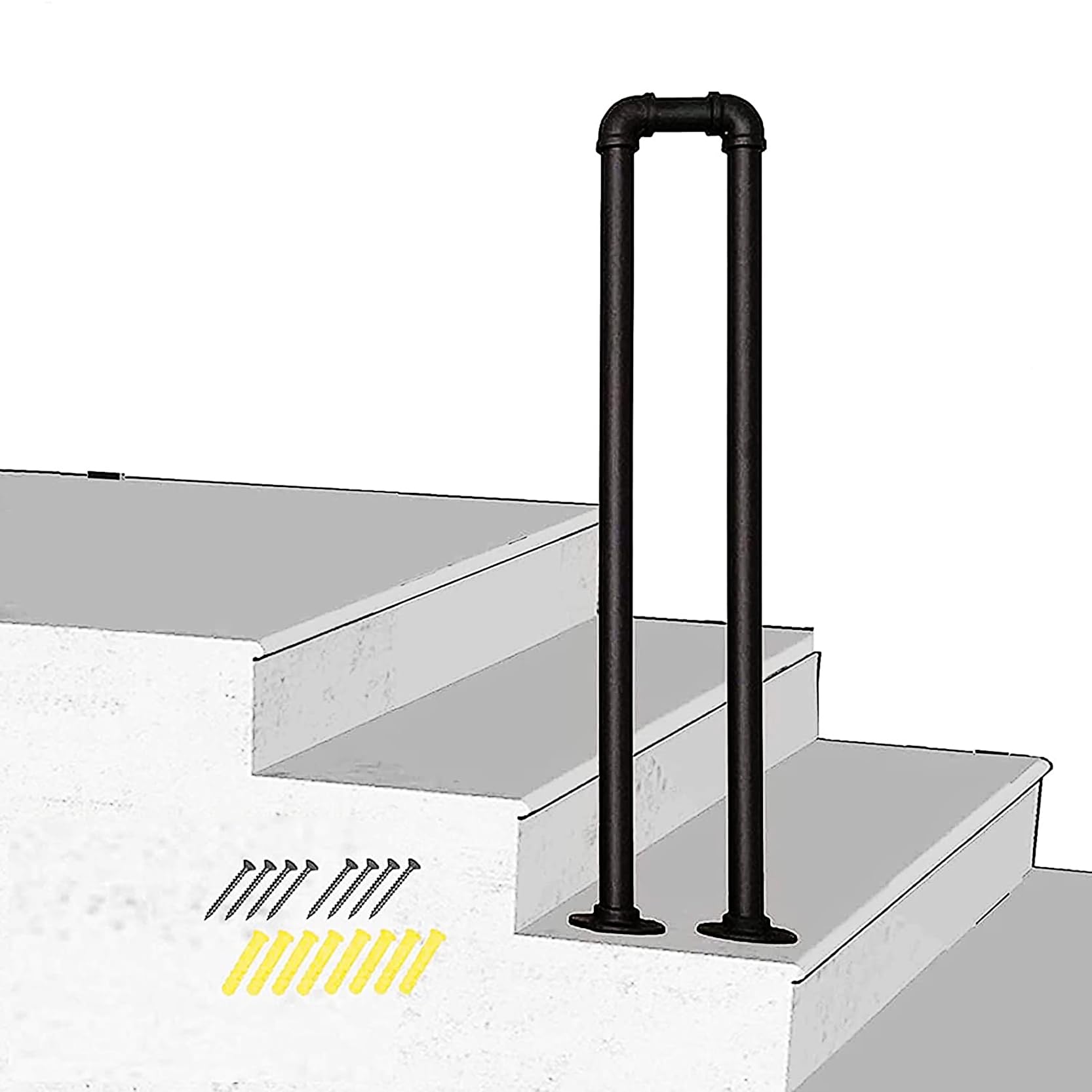 LQSYBHD Stair Railing, U-Shaped Hand Railing, Black Hand Rails for Indoor Stairs, Industrial Pipe Stair Handrail, Porch Railing, Staircase Handrails for Stairs Garden Loft Corridor I(Size:35cm/13.8in)