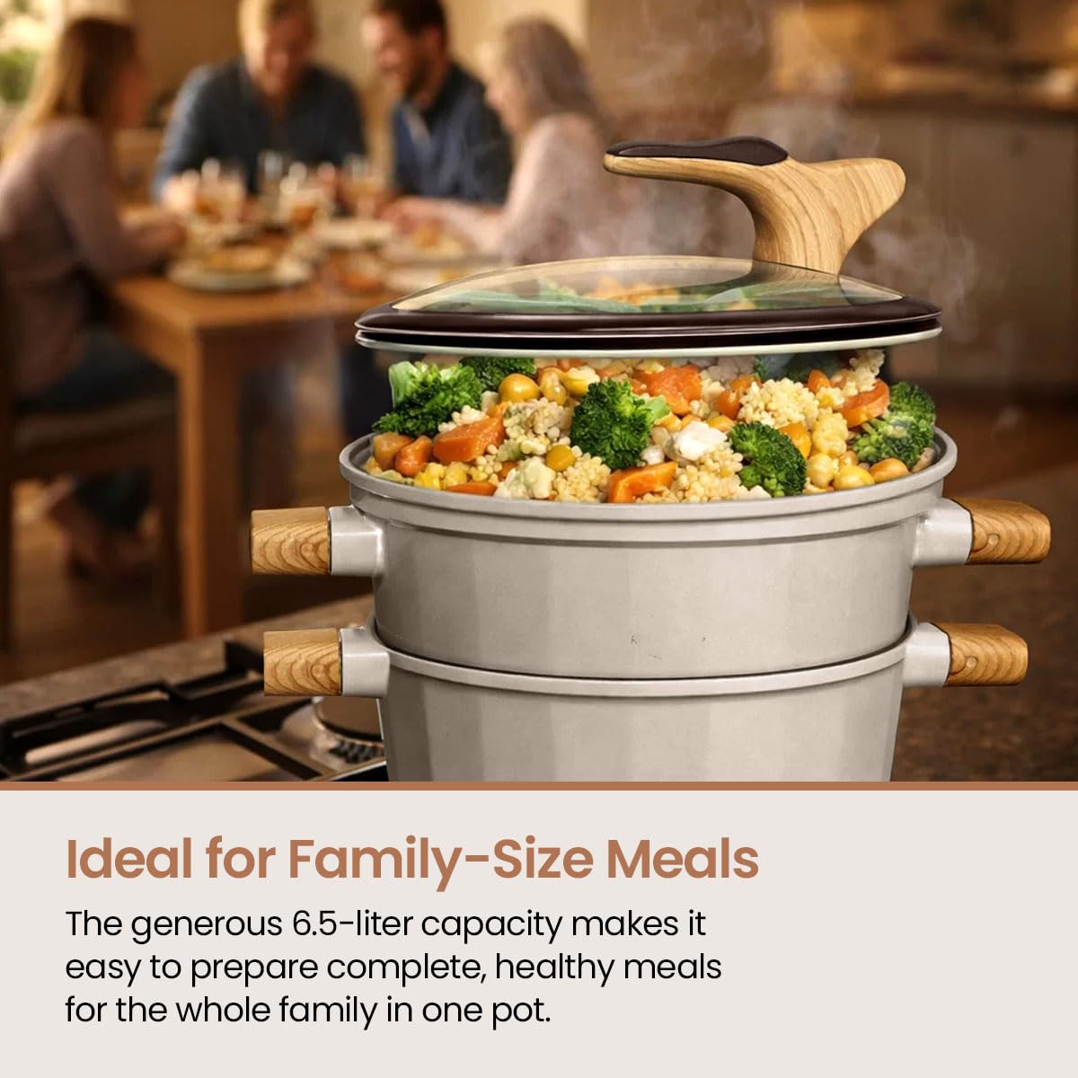 Royal Swiss Rondel 24 cm – garnek Stoompan/Couscous 6,5 l • Indukcja i wszystkie rodzaje kuchenek • Parowar ze stali nierdzewnej ze szklaną pokrywką • zdrowe gotowanie warzyw, ryb i kuskusu