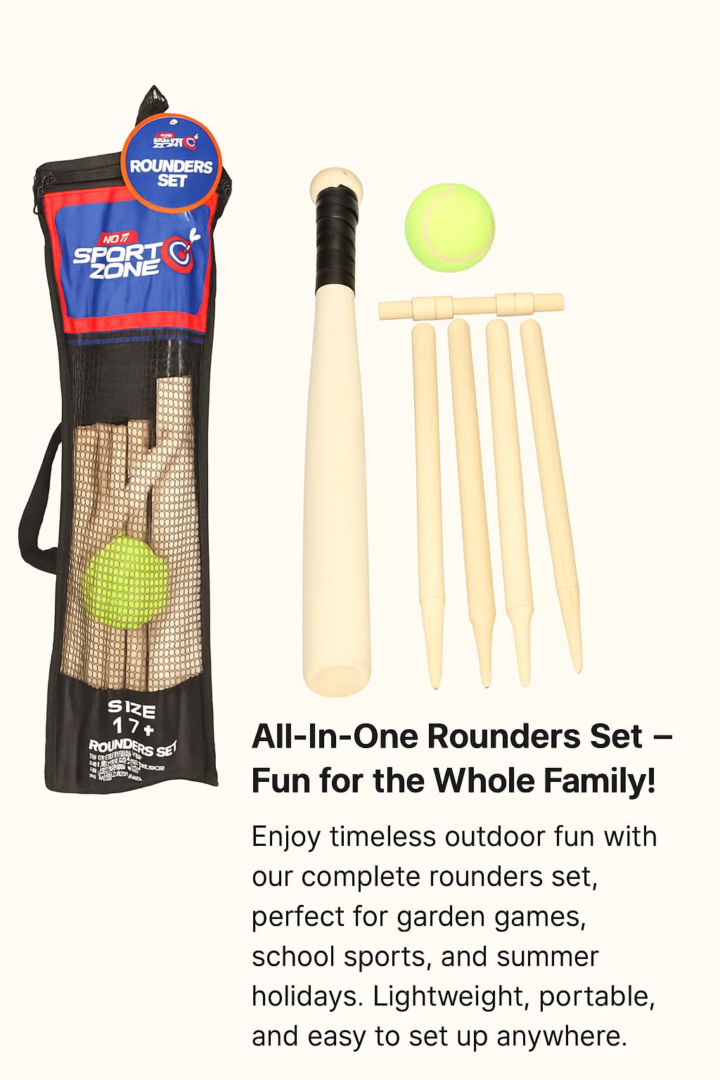 Juego completo de 6 piezas de madera para niños, mango antideslizante suave, para deportes al aire libre, con bolsa de transporte de malla