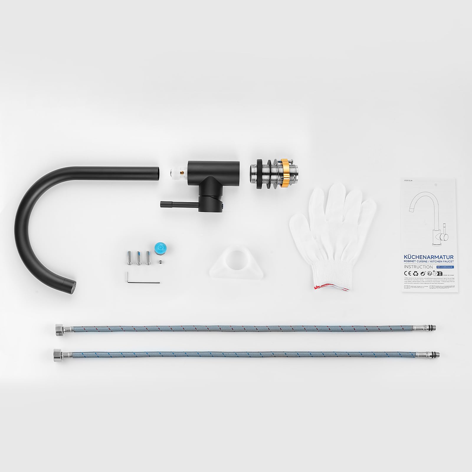 CECIPA Wasserhahn Küche Schwarz 360° Schwenkbar, Hochdruck Küchenarmatur Schwarz, Mischbatterie Küche mit Hohem Bogen, Einhebel Armatur, Spültischarmatur Edelstahl, G3/8 Anschluss Armatur | 360 Grad schwenkbar, hoher Bogen, Einhebelbedienung, G3/8 Anschlu