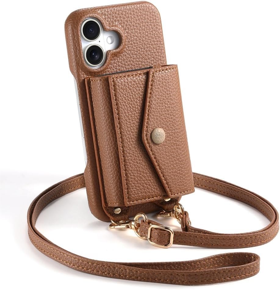 Crossbody Case for iPhone 17/17 Air/17 Pro/17 Pro Max, with Card Holder and Makeup Mirror Phone Case Stylish Wallet Leather Cover(Black,17)