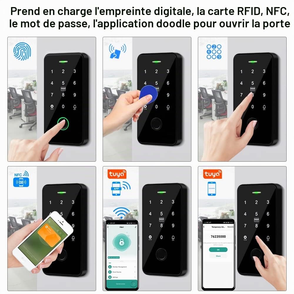 YiToo Clavier de contrôle d'accès biométrique à Empreintes digitales Tuya App Smart NFC ouvre-Porte étanche 13,56 MHz RFID Clavier avec Wiegand 26 Bits Sortie/entrée