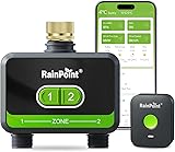 RainPoint WiFi Water Timer for Garden Hose with Brass Inlet, 2-Zone Smart Hose Timer, WiFi Irrigation Controller, Automatic Sprinkler Watering System for Lawns and Yard Green Metal
