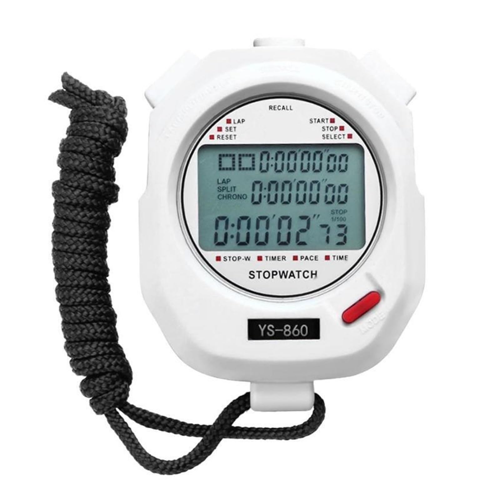 Digital Stopwatch Timer Multifuction Portable Outdoor Sports Running Training Chronograph Stop Watch Precision Timing(White 10 Tracks)