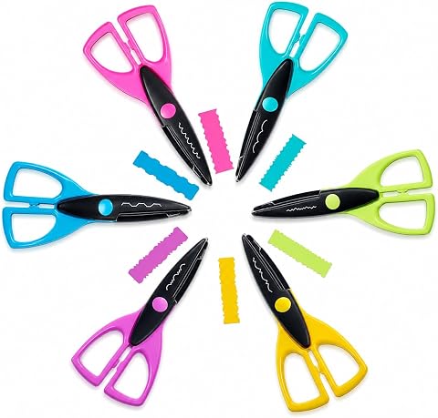 Decorative Edge Scissors Set, 6 Pack Craft Scissors for Kids Paper Crafts, Scrapbooking, Card Making & Classroom Projects, Colorful Pattern Scissors with Wave, Zig Zag & Scallop Edges