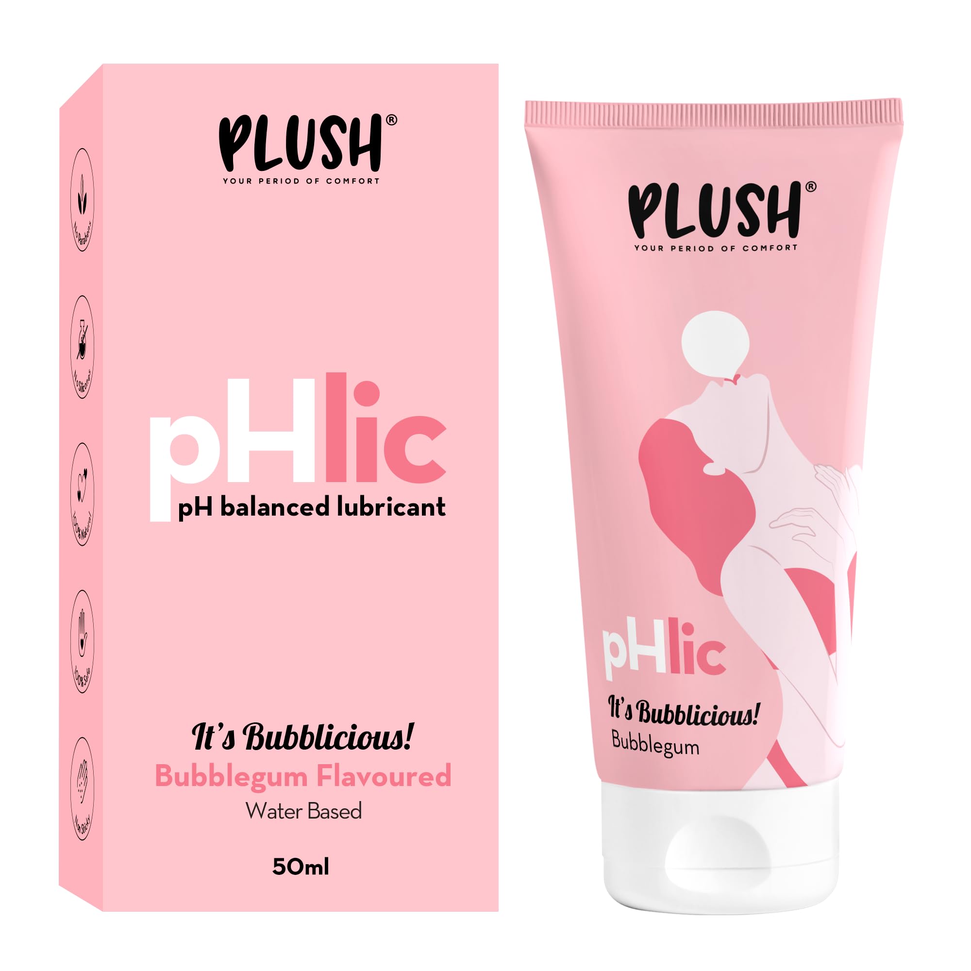 Plush pHlic BubbleGum Lubricant for Men & Women 50ml | Aloe vera infused Water based Lubricant | pH Balanced Lubricant gel for Dryness Prevention | Easy To Wash Off & Convenient For Use