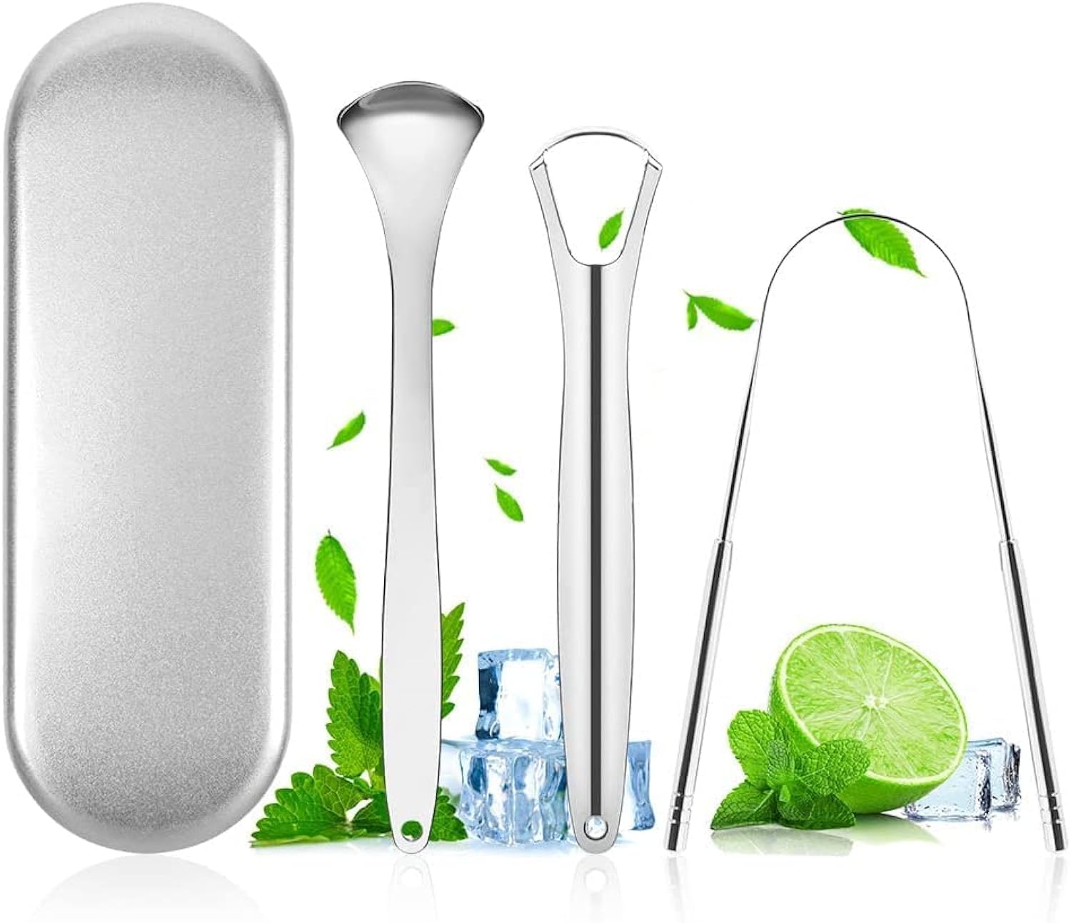 SHARAF Tongue Scraper, 3 Pack Stainless Steel Tongue Cleaners with Travel Case, Tongue Cleaner Tool for Oral Hygiene, Fresh Breath, Reusable Tongue Scrapers, Improve Bad Breath and Fresh Breath (1)