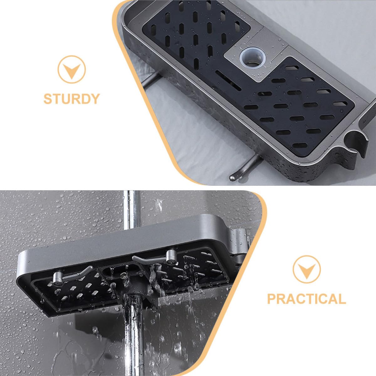Cabilock Estante de Ducha para Baño 3 Piezas de Plástico para Barra Redonda | Altura Ajustable, Instalación sin Taladro, Compatible Barras Redondas Comunes de 2, 3 a 2, 4cm