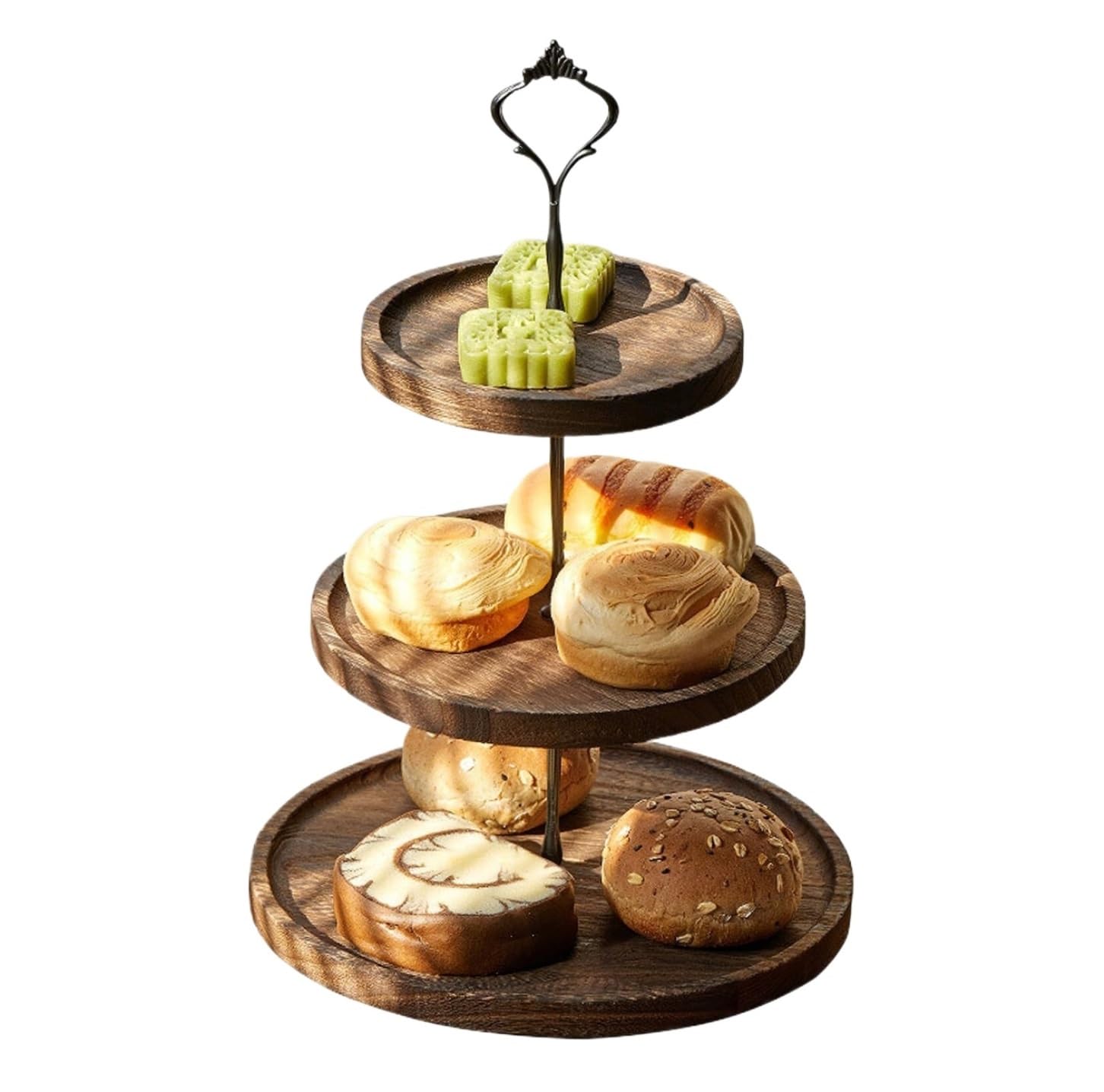 Alzatina per Dolci Cucina Alzata for Torta in Legno A 3 Strati con Manici in Metallo Vassoio Espositore Dessert(Bruin)