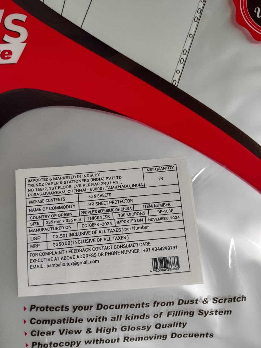 Bambalio BP-100F Glänzende transparente Dokumentenhüllen, klare Zertifikate/wasserdichte Klarsichthüllen, 11-fach gelocht, Ringordner, FS-Größe/100 Mikron, 50 Blatt