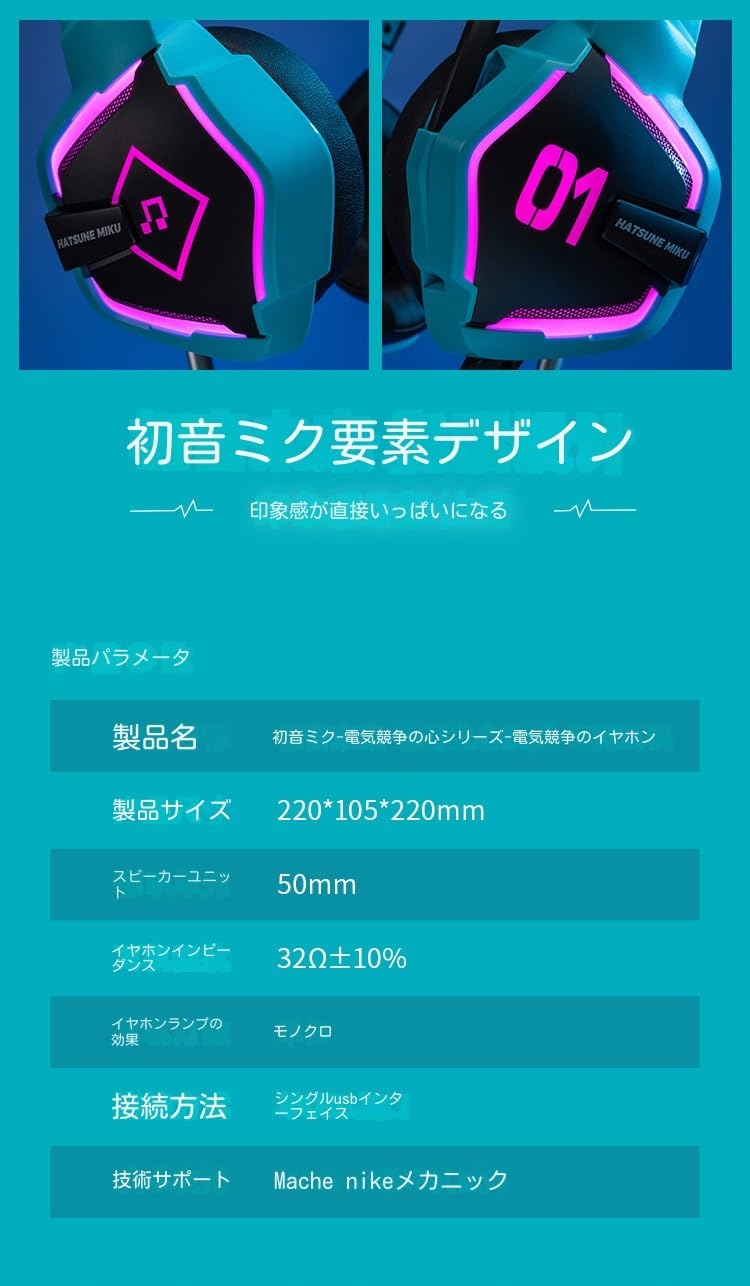 Amazon.co.jp: HEIQI 初音ミク ゲーミングヘッドセット周辺 USB接続 