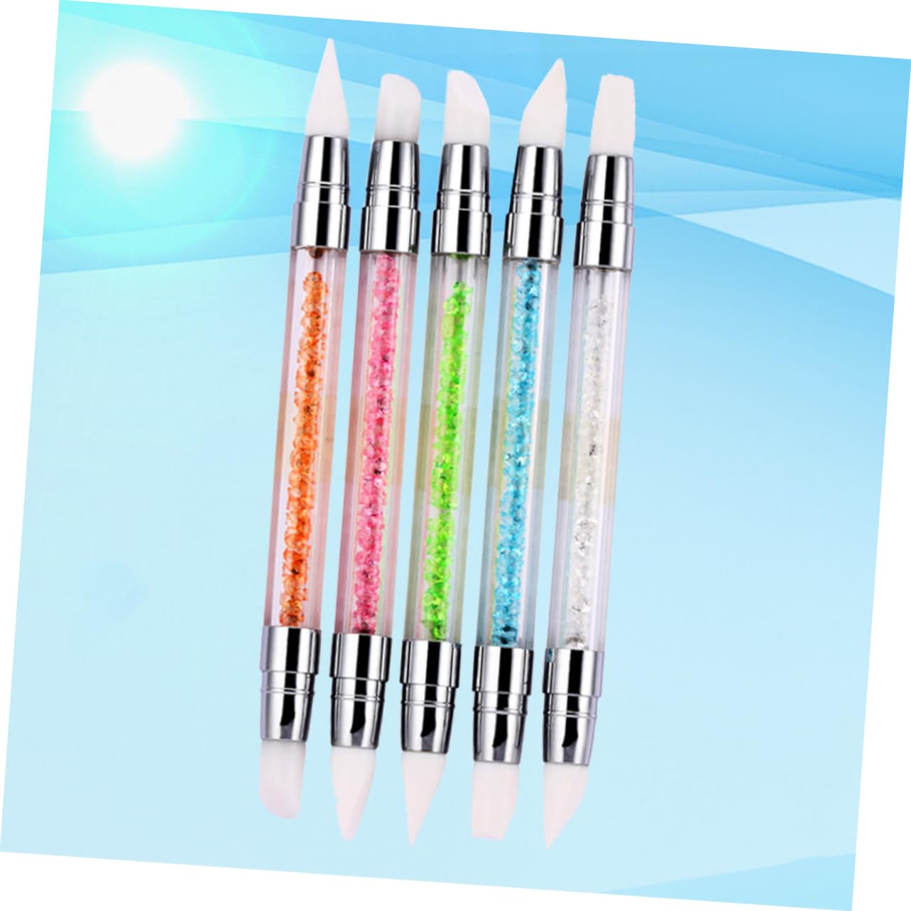 FRCOLOR 15pezzi Pennelli Per Nail Art Silicone Con Testa Doppia e Strass Manicure Per Decorazioni Unghie Pennelli Leggeri e Maneggevoli Per Pittura e Disegno Unghie