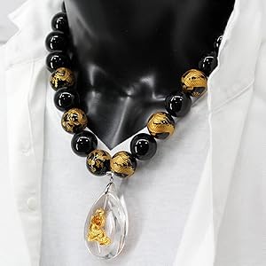 ゴールド ネックレス 黒い石付き(男女兼用) 金運 ネックレス モリオン ハイパーシーン タイガーアイ オニキス