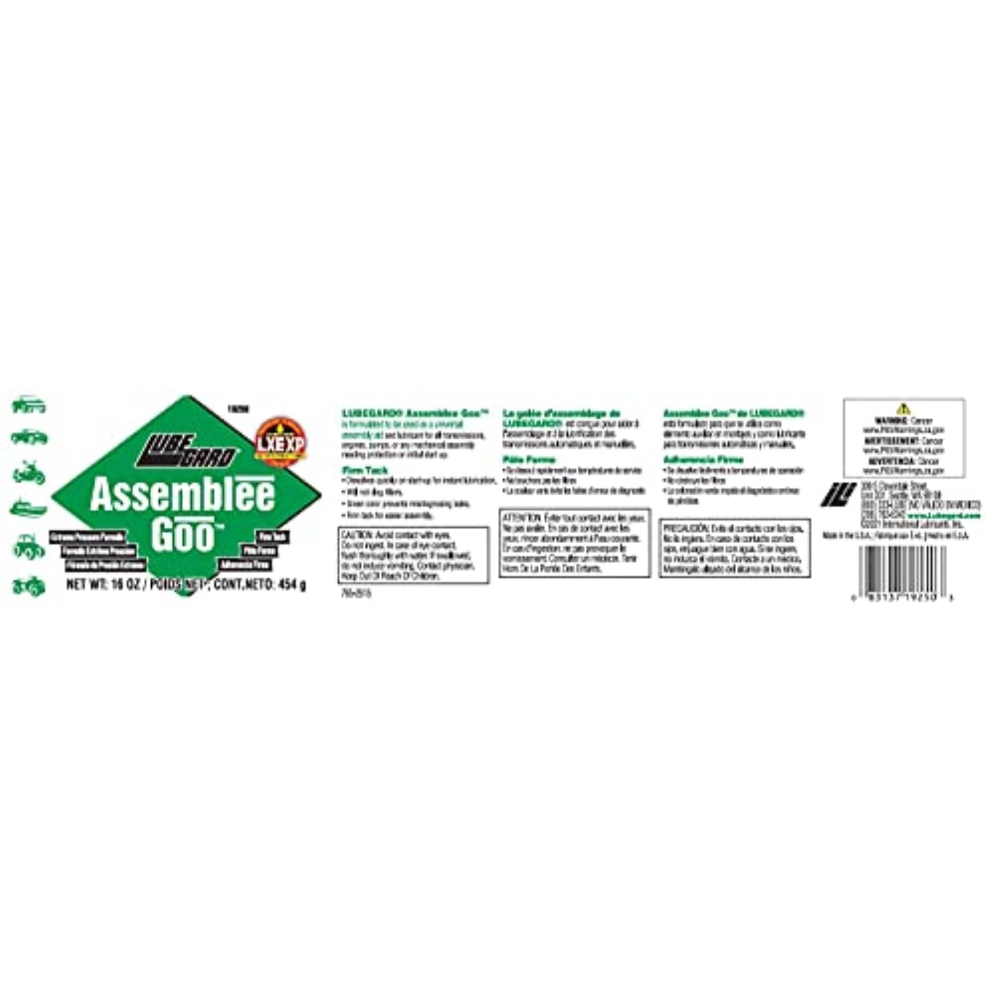 Lubegard 19250 Assemblee Goo, Green, Firm Tack Lubricant, 16 oz.