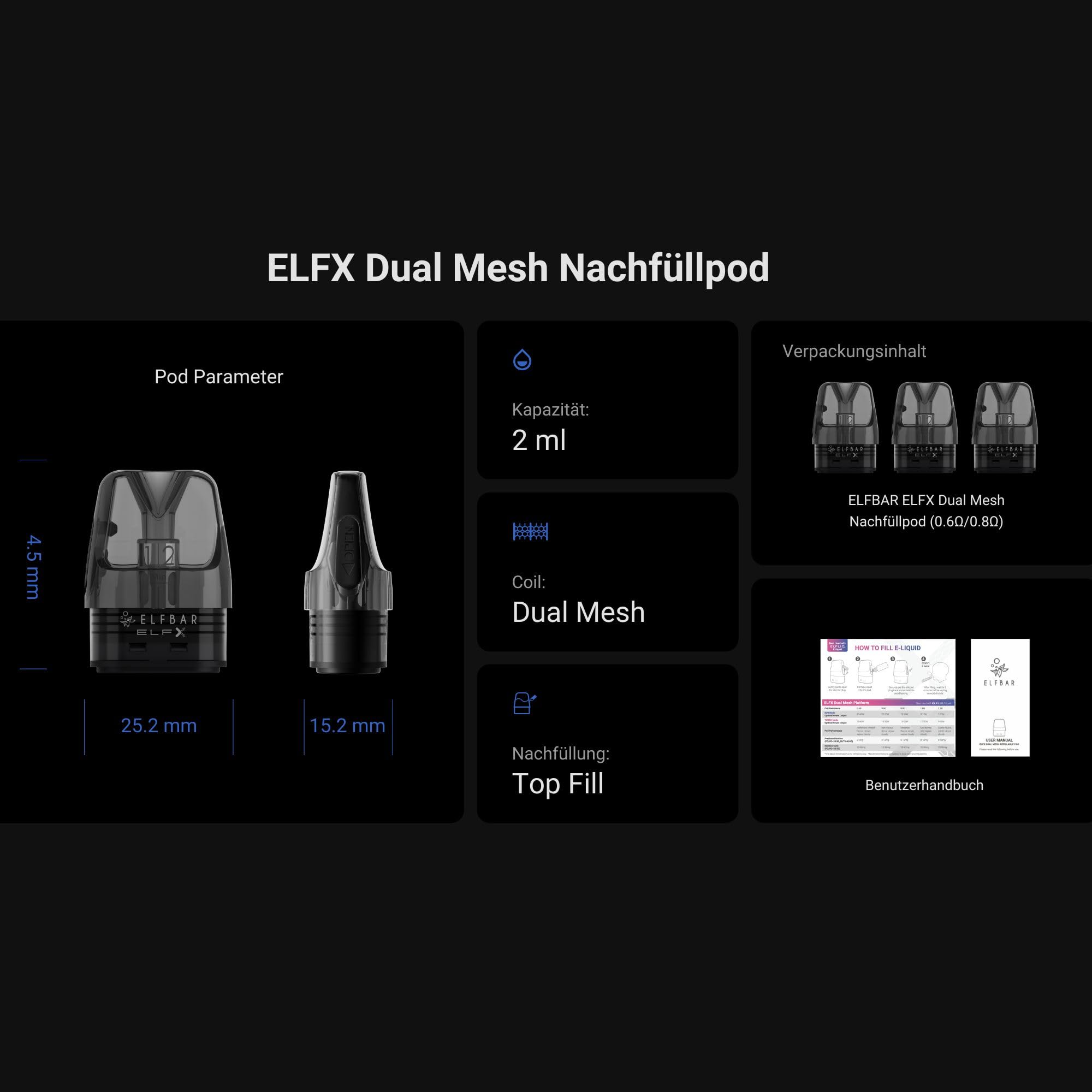 ElfX 0.6  Leere Pods zum nachfllen Refillable Pods, Selbstbefllbar,  Nachfllbare Pods | 3 Stck pro Packung je 2ml - Ohne Nikotin, Ohne Liquid:  Amazon.de: Elektronik & Foto