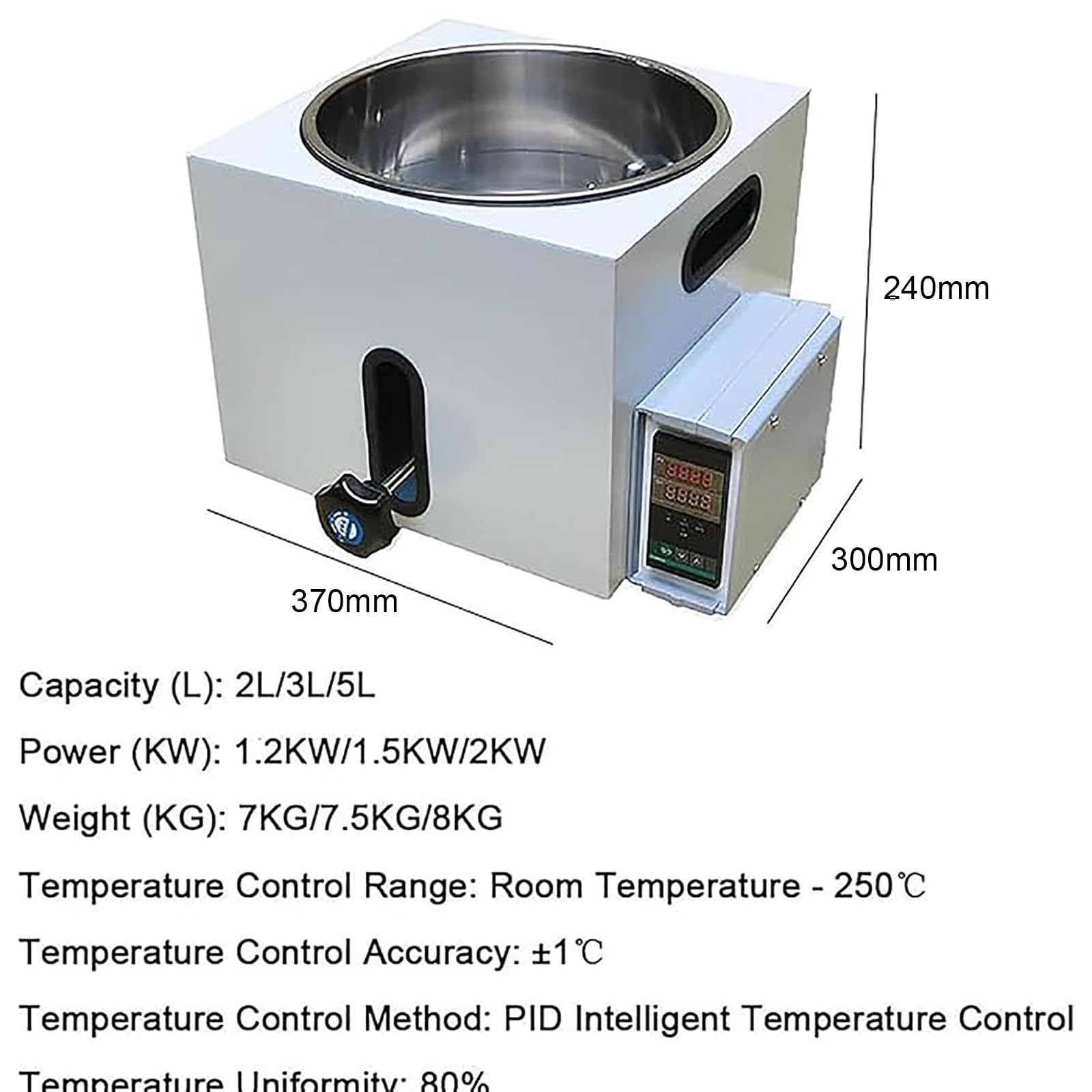 Laborwasserbad mit PID-Temperaturregelung, Edelstahl-Auskleidung, leicht zu reinigen, ideal für wissenschaftliche Experimente, 2L/3L/5L Kapazitätsoptionen