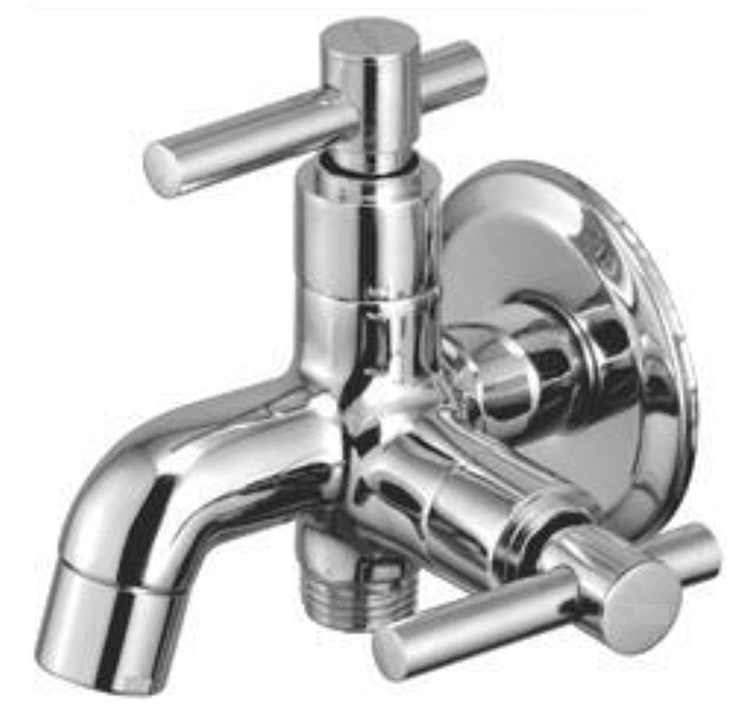 Jagger JBA216 Full Brass Two Way Taps for Washing Machine/Toilet Heath Faucet / 2 in 1 Tap for Bathroom, 1/2 Inch Spout Outlet (with Wall Flange & Teflon Tape) (TERRIUM)