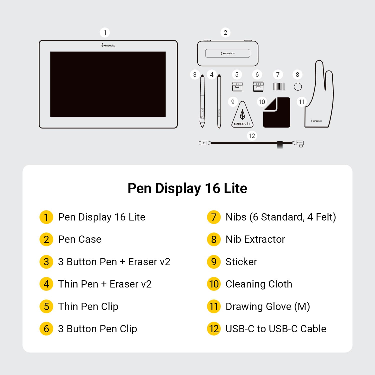 Xencelabs Pen Display 16 Lite Professionnelle 4K OLED Tablette Graphique Portable avec Écran 16 Pouces avec 2 Stylets v2 sans Pile