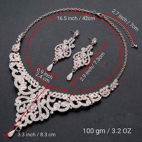 Hapibuy Crystal Wedding Jewelry Set Necklace Earring Set For Women and Brides Rose Gold and Silver Bridal Statement… - Image 4