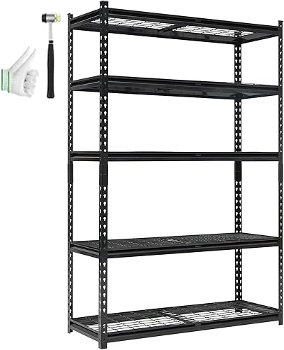 Miniatura 9 de Estantería de garaje ajustable de 5 niveles, estante de metal resistente de 3000 libras, 48 pulgadas de ancho x 24 pulgadas de profundidad x 72