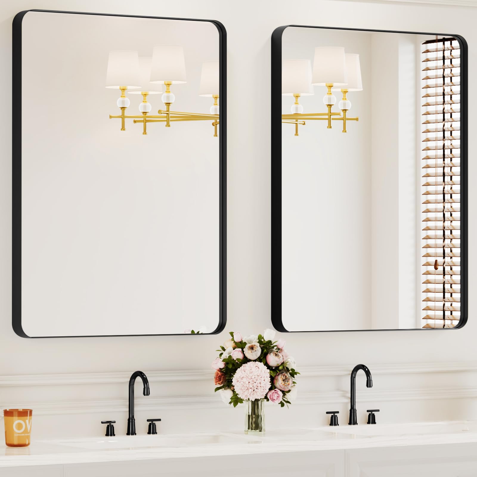Bathroom Mirrors for Over Sink,2Pcs 24x36Inch Vanity Mirrors for Wall,Black Metal Frame Rectangle Mirrors for Bathroom Vertically Restroom,Hangs Horizontally or Farmhouse