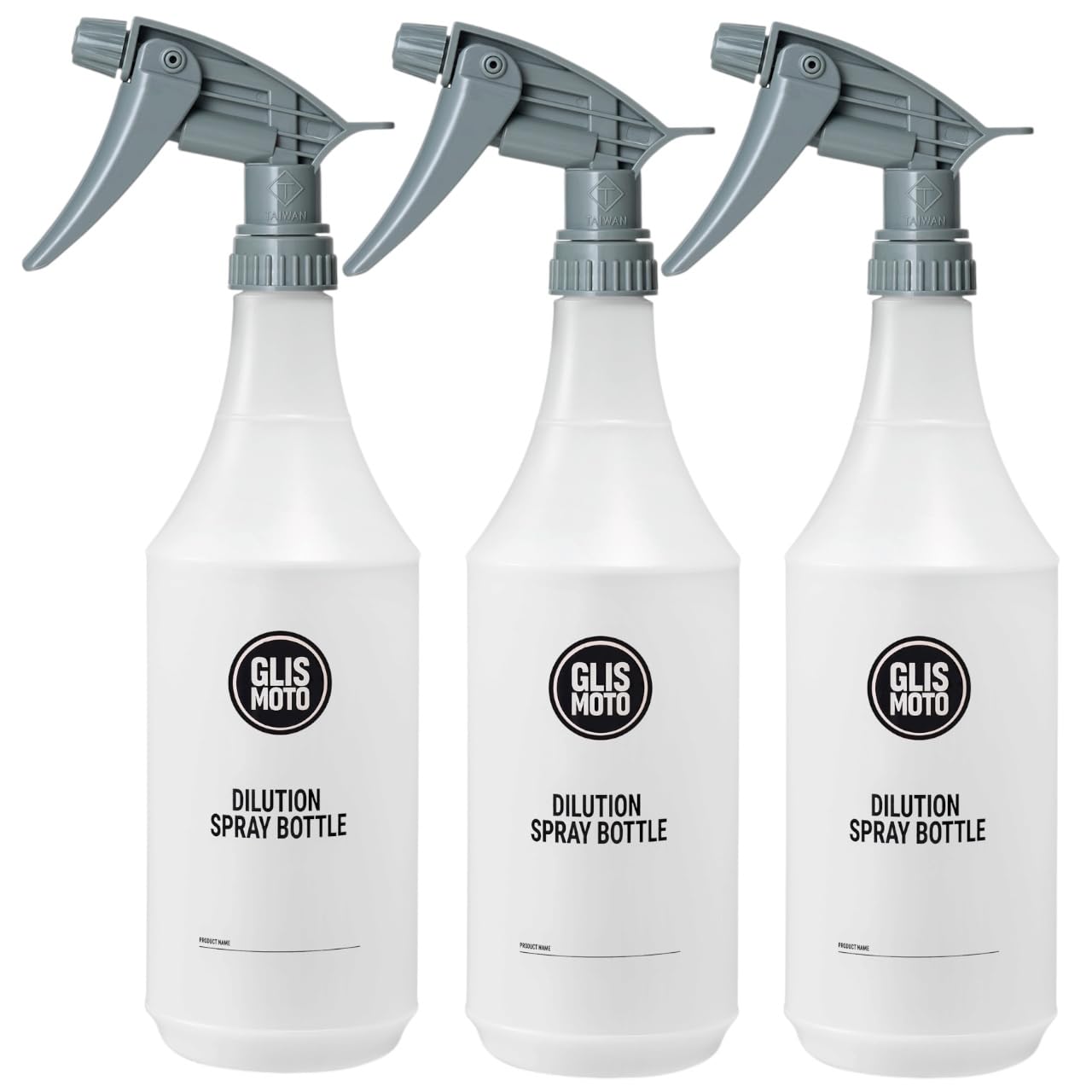 Glismoto Dilute Pro – 947 ml (32 oz) Chemical-Resistant Spray Bottle for Cleaning Solutions & Car Detailing Care, Professional Dilution Bottle with 1:1–10:1 Ratio Markings (Black Logo Pack of 3, 3)