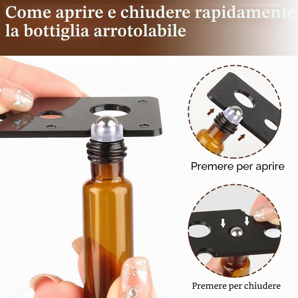 rollon oli essenziali, confezione di olio da 10 pezzi, colore marrone, bottiglia vuota da 10 ml, ricaricabili con sfera in acciaio inox, per oli, profumi, cosmetici, profumi, massaggi.