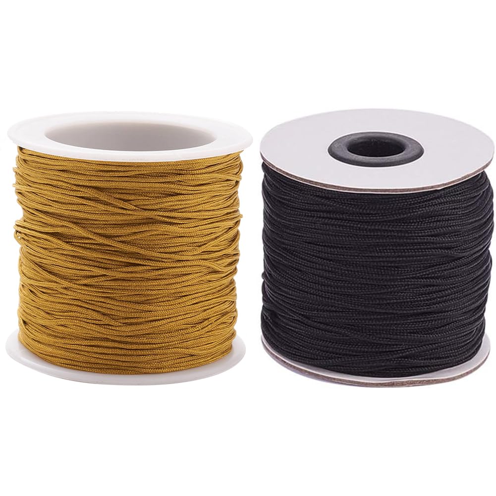 PH PandaHall 1.5mm 200 Yards Nylon Beading String Blind Cord Nylon Braided Lift Shade Cord Replacement String Kumihimo Macrame Chinese Knotting Thread for Windows Roman Rollers Repair Camel & Black