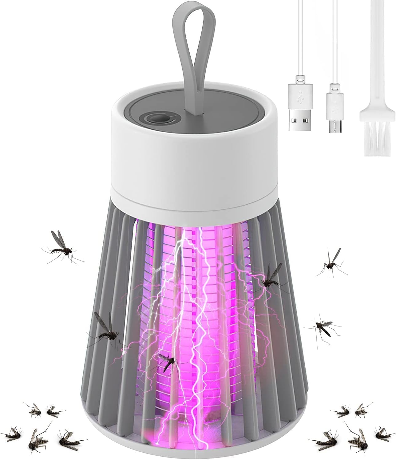 Mosquito Killer Lamp, Electric Mosquito Zapper Portable Camp Mosquito Killer Rechargeable Indoor Bug Zapper, Outdoor 360° Attract Insect Fly Zapper With USB LED Purple Light Trap Backyard Camping Use