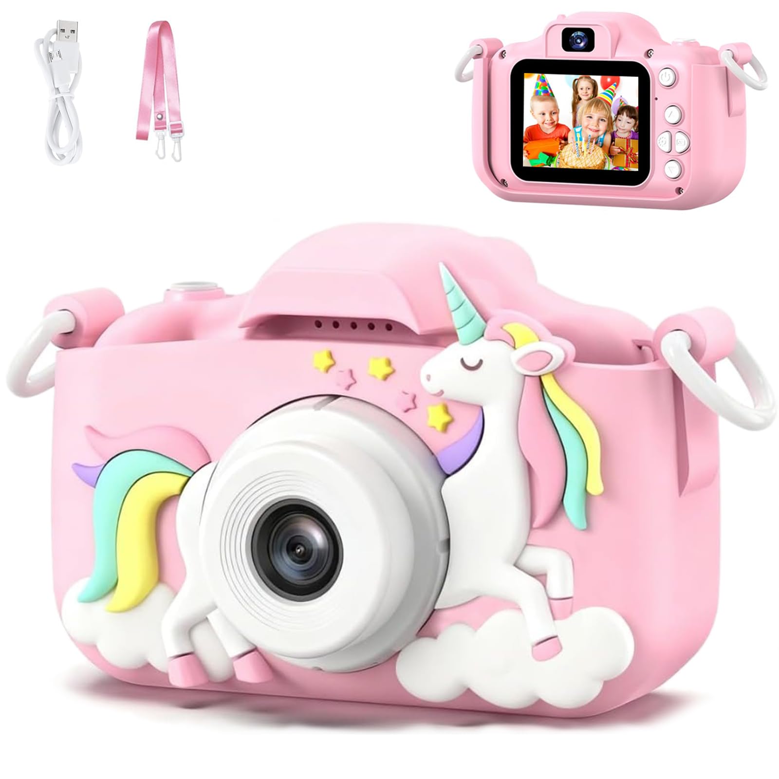 Kids Camera, Digital Camera for Girls 48 MP HD 1080P IPS Screen Dual Selfie Digital Toddler Video Camera Toy for Kids
