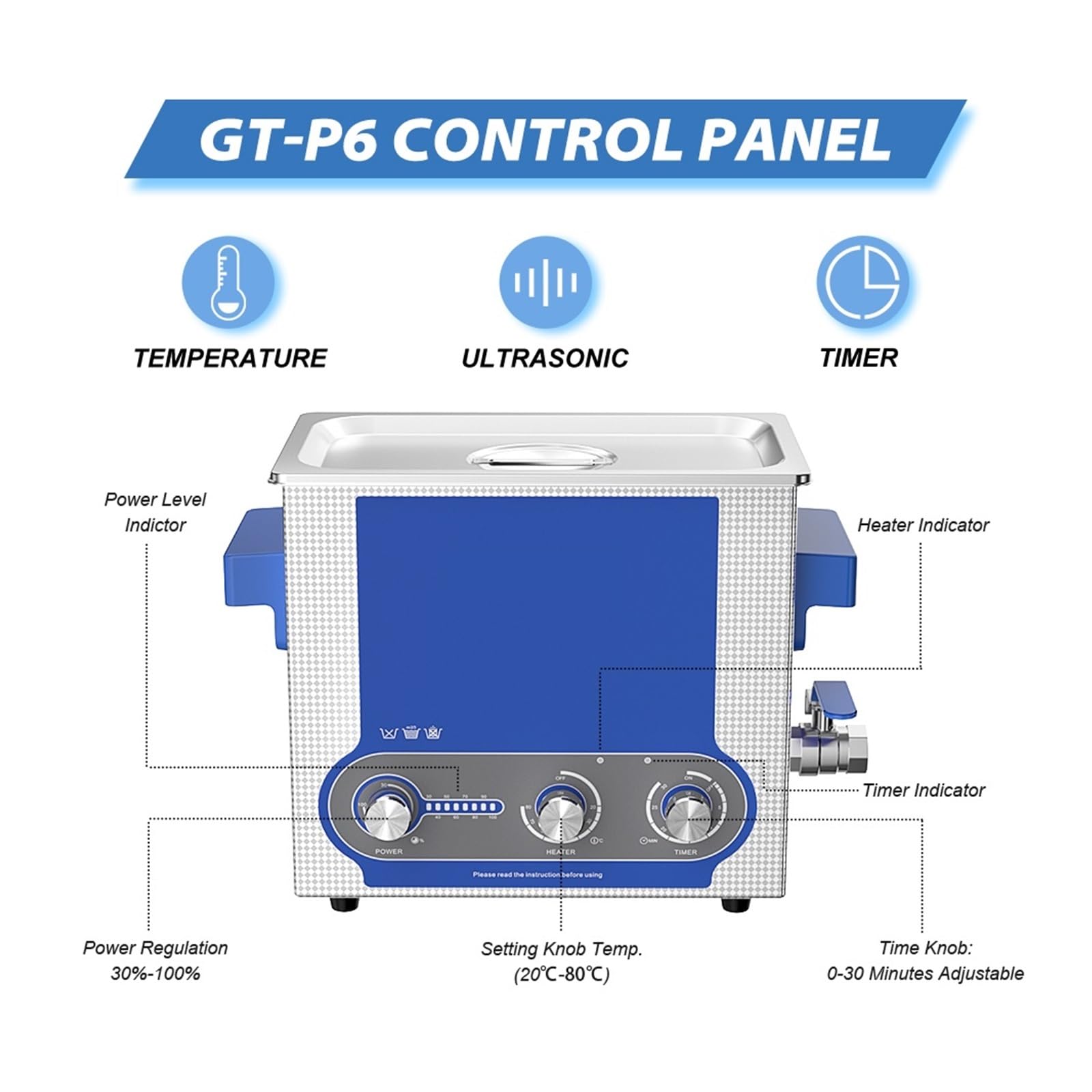Myjka Ultradźwiękowa 6L Pokrętło Cyfrowy Panel Sterowania 150W Zegar Ogrzewania Odgazowywacz Ultradźwiękowa Kąpiel Do Mycia Części Metalowych PCB