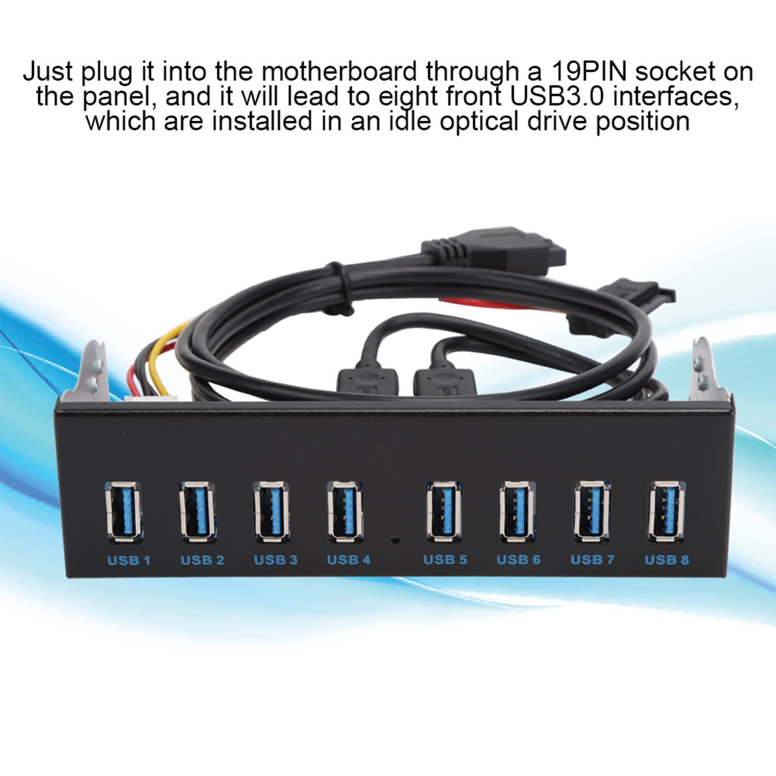 USB 3.0 Extension Front Panel, 19 Pin 8 Port Panel Computer Expansion Board, 5.25in Optical Drive Extension Front Panel Adapter for PC Computer
