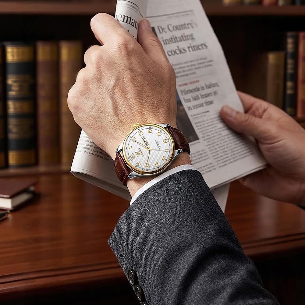 OLEVS Orologio da polso da uomo con cinturino in pelle al quarzo