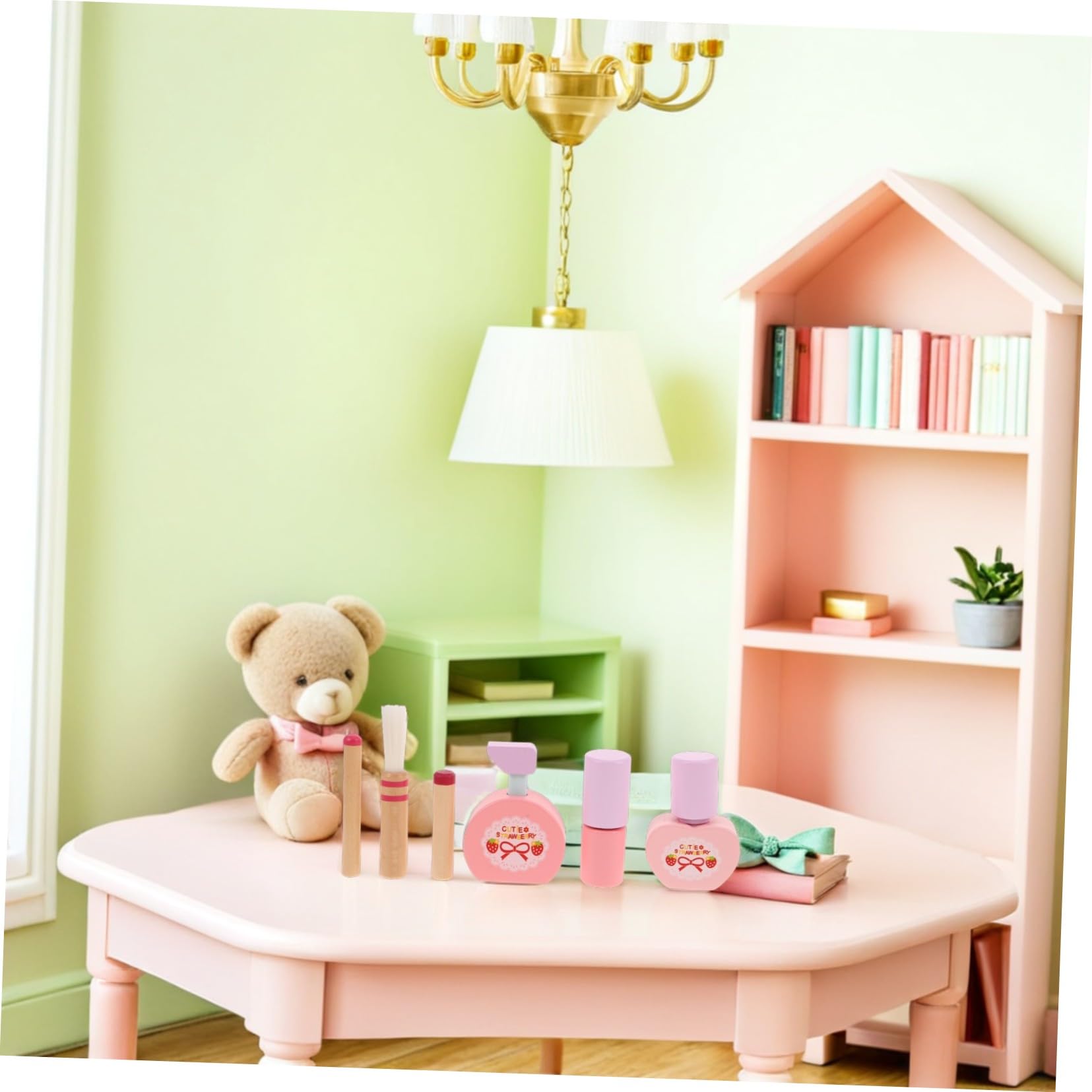 Toddmomy Set Da Trucco in Legno Per Ragazzo Ragazza Specchio, Giocattolo Da Tavolo Da Toeletta Per Bambine, Gioco Di Ruolo Salone Di Bellezza Per Feste e Compleanni