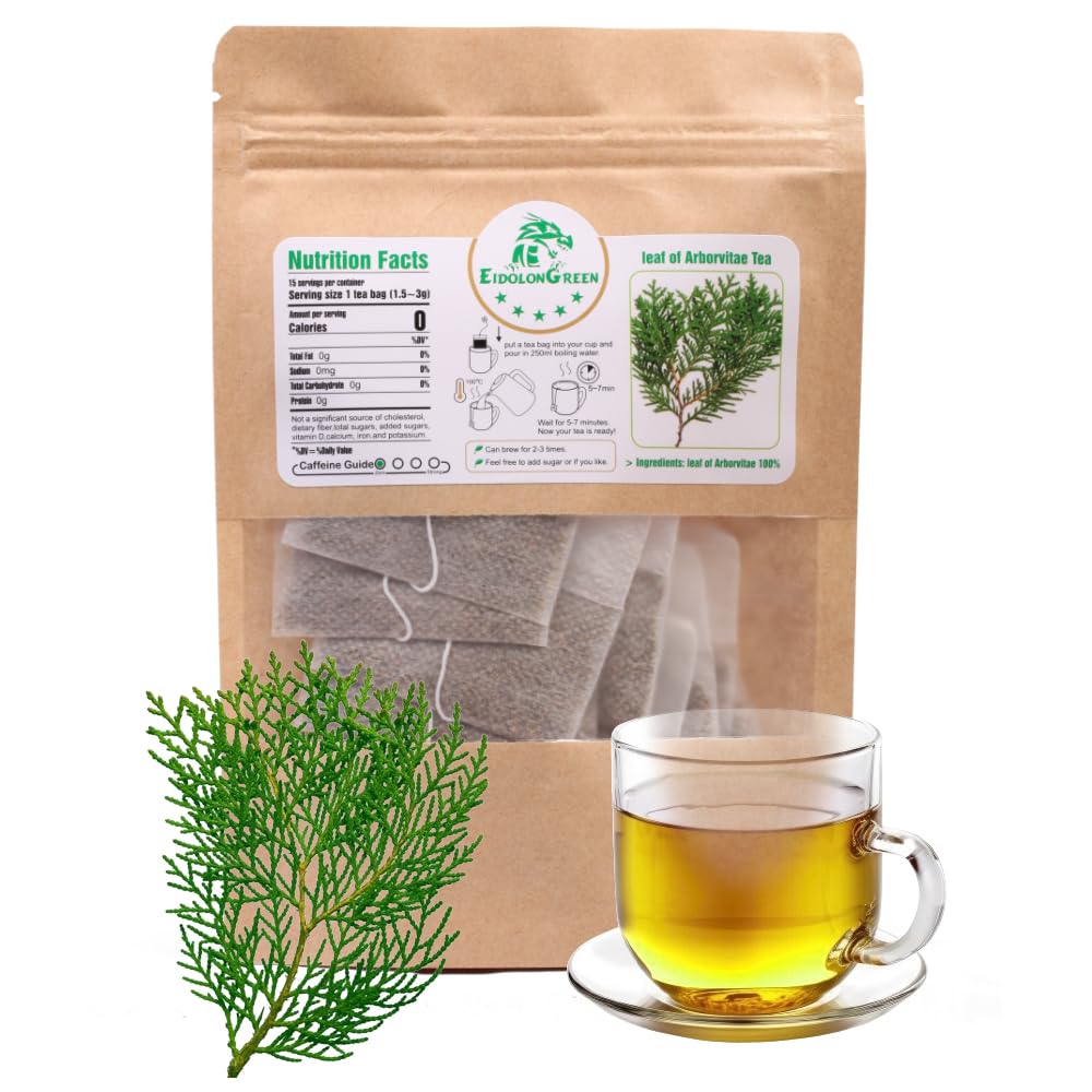 EidolonGreen [China Medicinal Herb]100% Natural Leaf of Arborvitae,Thuja Leaf Wild Harvested,(Green leaf of Arborvitae/Thuja/측백엽/侧柏叶/Ce bai ye) Non-GMO, Caffeine-Free,15 Bleach-Free Tea Bags