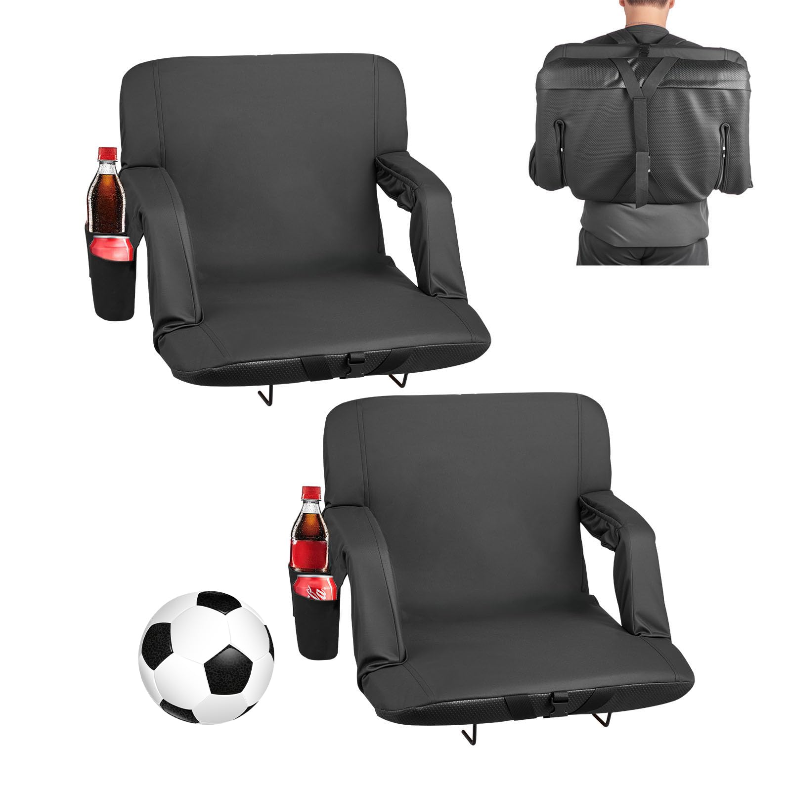 VEVOR Siège de Stade Large à 6 Angles réglables, Chaise de Gradin rembourré de 73,​66 mm avec accoudoir et Support Dorsal, Chaise de Stade avec Porte-​gobelet, pour événement Sportif, Concert, 2 pcs