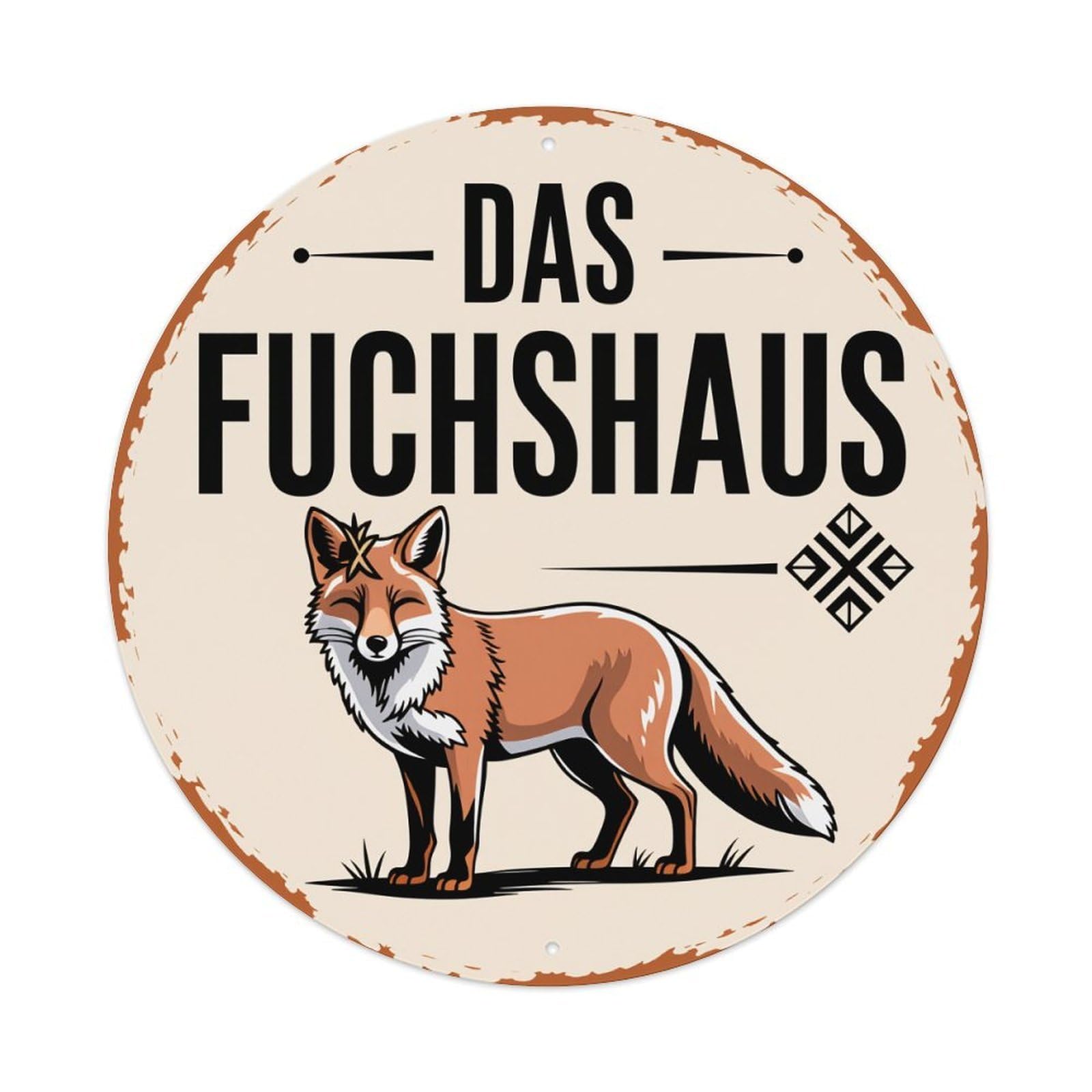 Fox Standing On Grass With Logo Round Tin Sign Vintage Metal Poster Retro Bar, Home, Man Cave, Kitchen, Laundry Room Wall Art Decor Gift 8x8Inch
