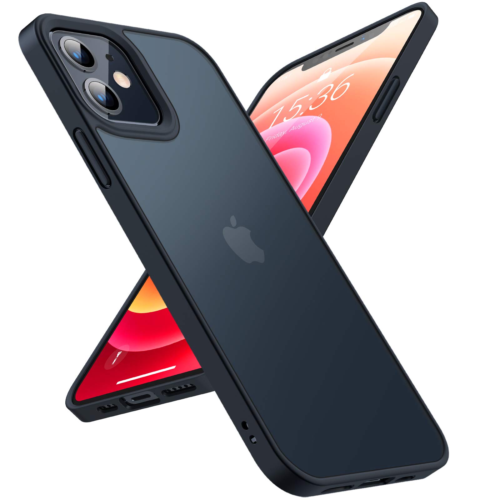 TORRAS Military Grade Protection for iPhone 12 Mini Case, Translucent Hard Back with Soft TPU Bumper Case (Guardian Series), Matte Black