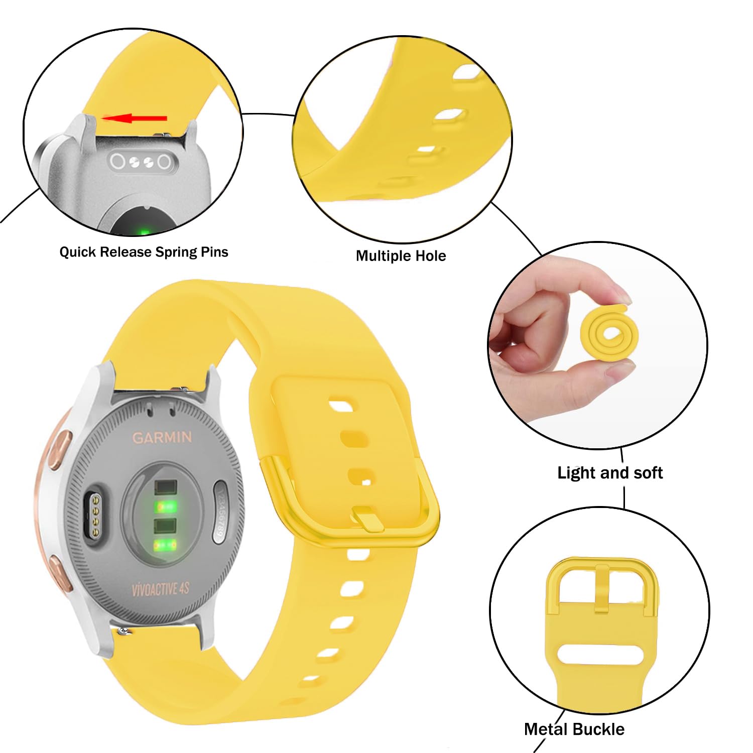 Issinlky band for Garmin Venu 4 41mm/Venu 2S/3S/Vivoactive 4S/Vivomove 3S, 18mm band Soft Silicone strap for Fossil Ladies Gen 6/5E/4/3 - Image 2