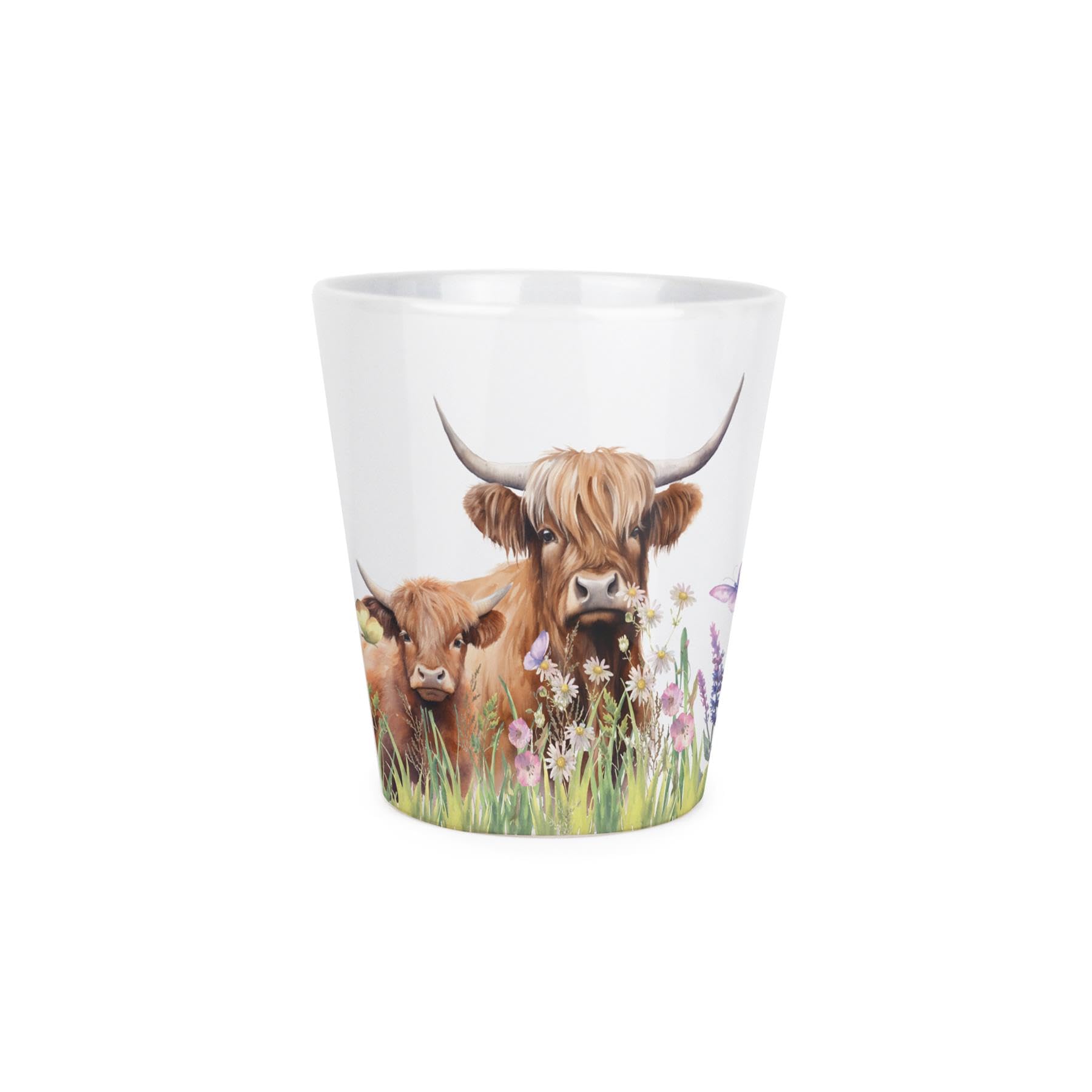 Herbs Planter Pot - Highland Cow & Calf Ceramic Indoor Pot with Drainage Hole