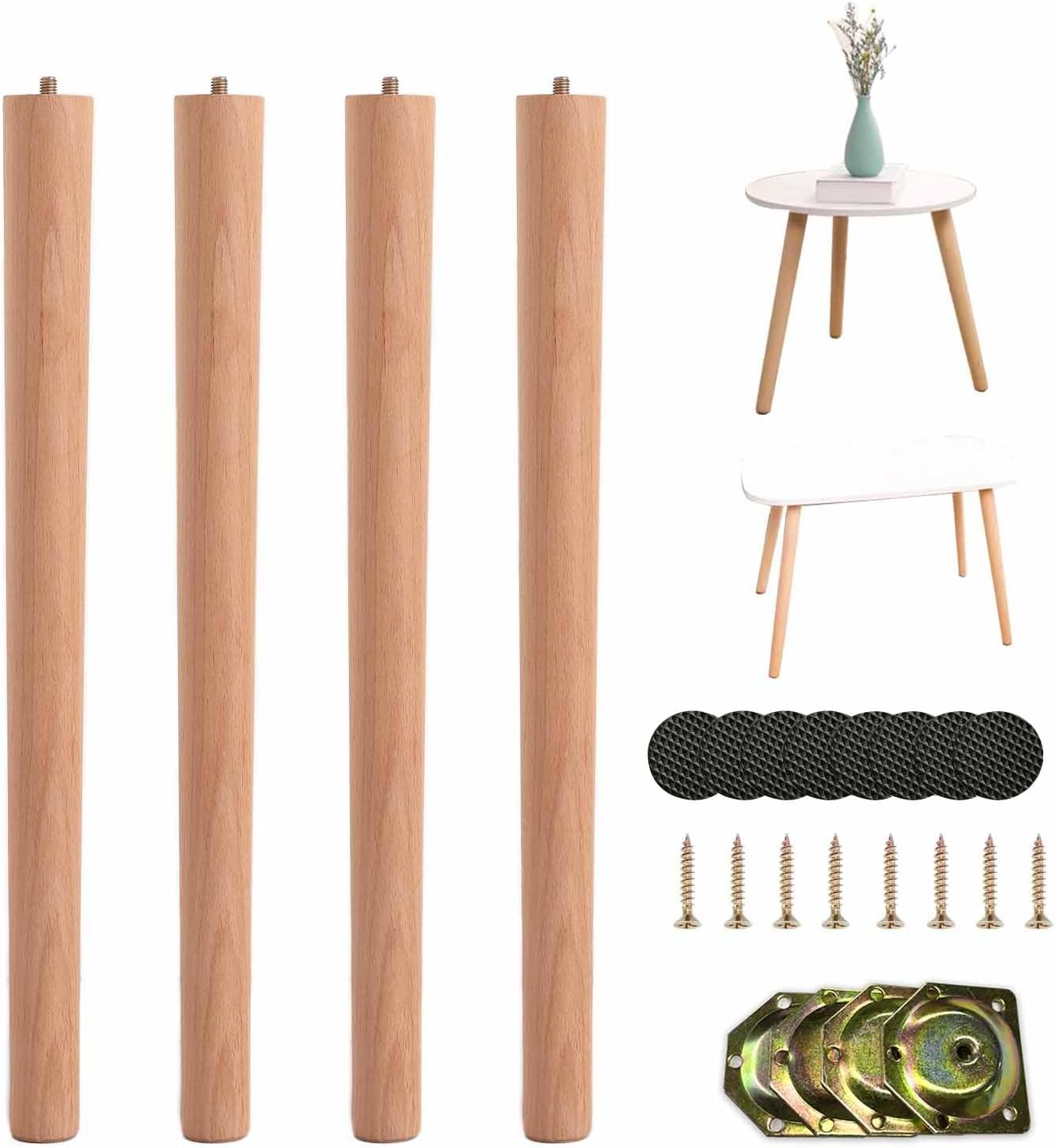 18 inch Wood Legs, Set of 4 Coffee Table Legs, Mid Century Modern Style Furniture Legs,Replacement Legs with Hardware for Chair,Night Stand Table Cabinet, Dresser.Nature Color 18INCH INCOMPLETE 