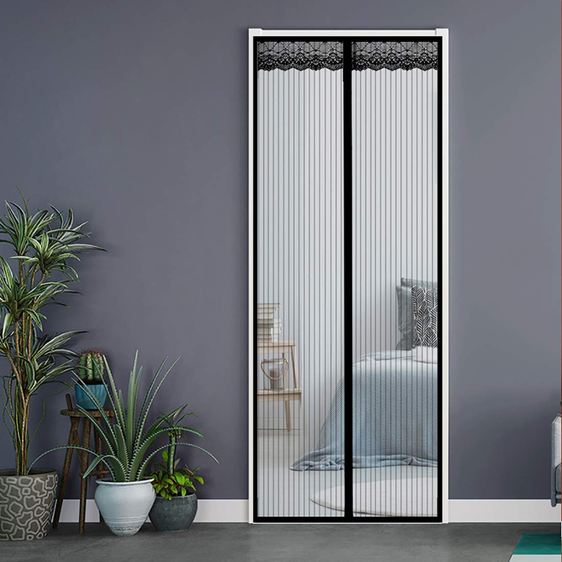 Tenda zanzariera Magnetica 180x270cm(71x106inch) Zanzariera Porta Finestra Impedendo agli Insetti di Entrare su Misura Facile Montaggio per Porta Ingresso del Balcone, Nero A