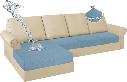 Miniatura 55 de HDCAXKJ Fundas de cojines de sofá seccional 100% impermeables, 8 piezas, funda seccional en forma de L, funda elástica para asiento de sofá chaise,