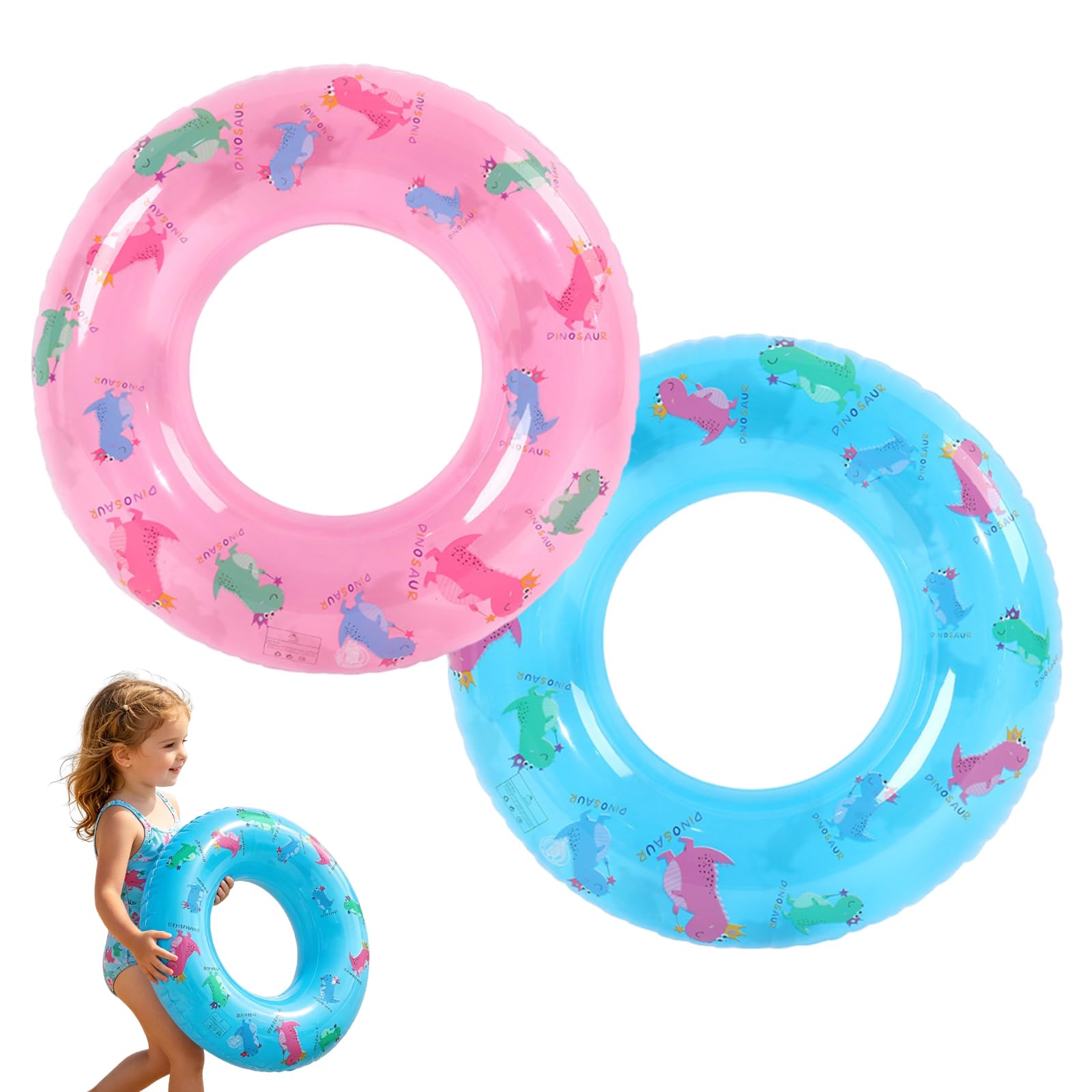 LEBKFT 2Pcs Swimming Ring for Kids, 60cm Thick PVC Pool Floats Sequins Swimming Rubber Ring Durable Inflatable Leak-Proof Floaties for 3-6 Kids Summer Pool Beach Party Toys Water Activities (Type B)