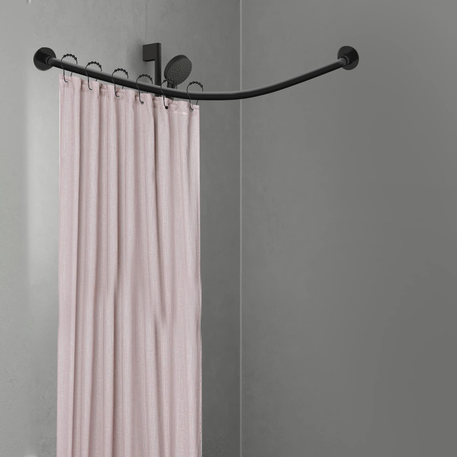 Tringle à rideau de douche en forme de L en acier inoxydable noir extensible pour rideau de douche d'angle pour salle de bain et baignoire, sans perçage