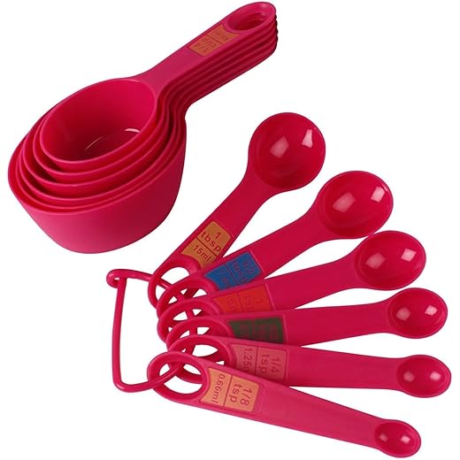 LISHONN Plastic Measuring Cups and Spoon Set with Ring Holde